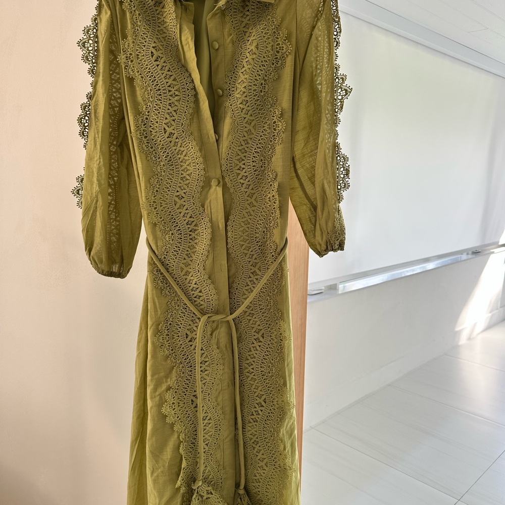 Elegant Olive Lace Midi Dress